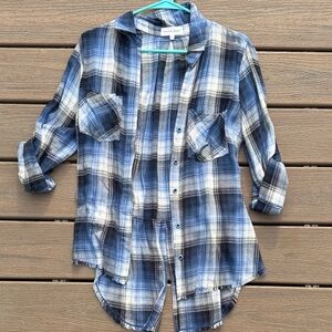 Bella Dahl Blue and White Plaid Button Down Shirt